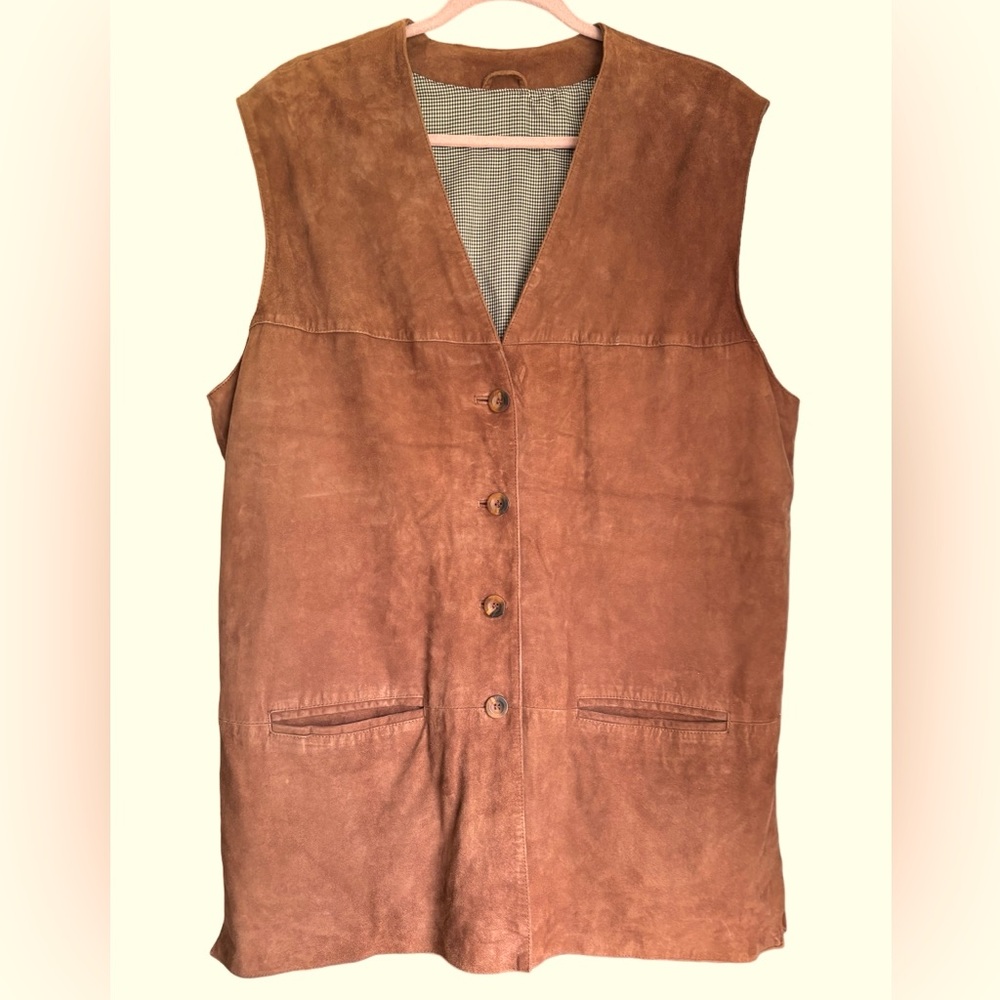 Vintage Genuine Suede Vest Brown Longer Line Women’s Size XXL